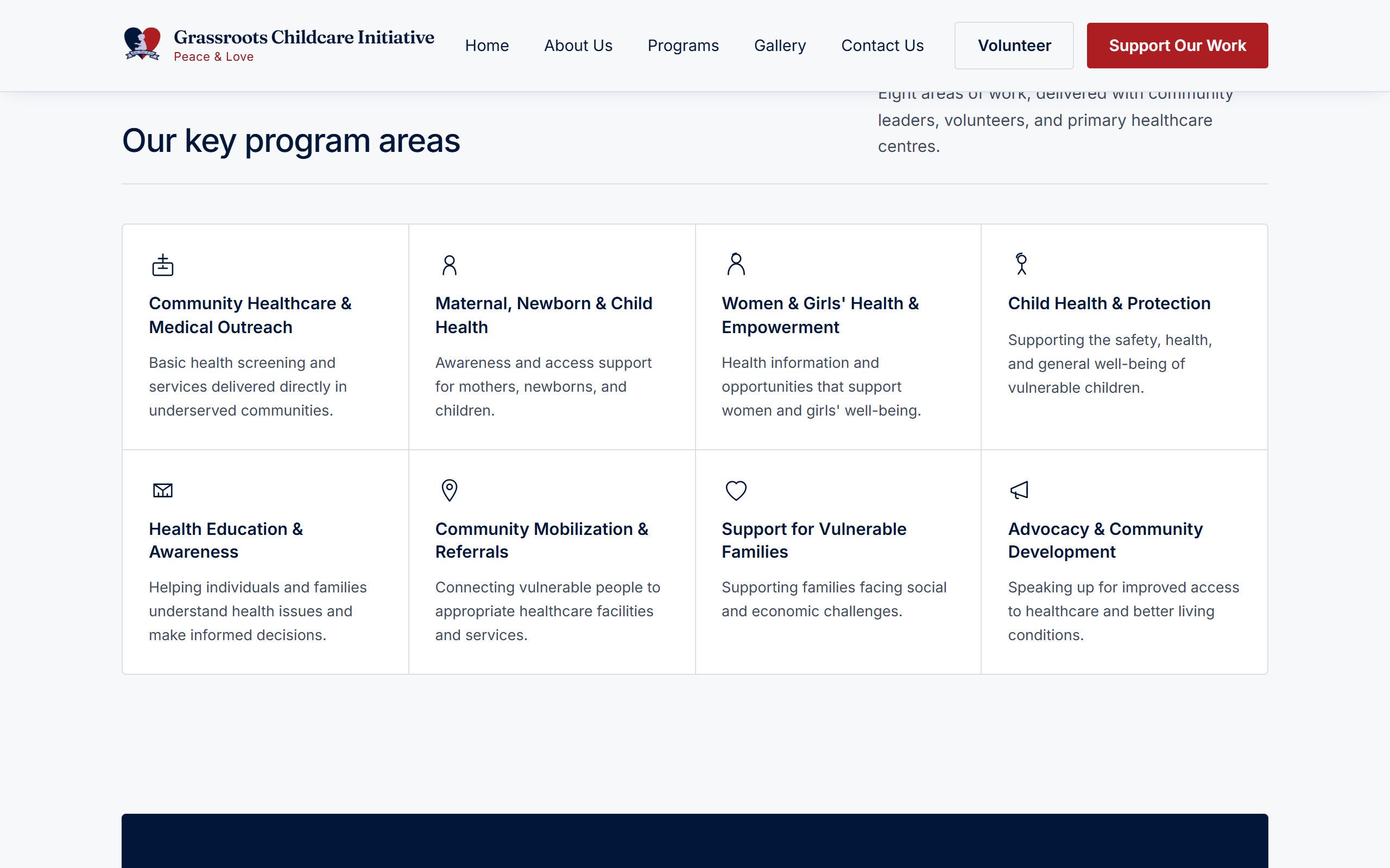 GCCI’s eight programme areas, from community healthcare and medical outreach to advocacy and community development